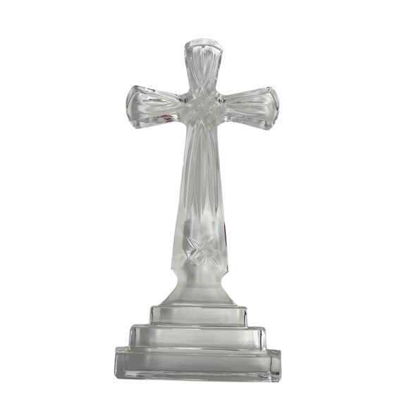 Towle 24% Lead Crystal Standing Cross 9" Tall Hand Cut Made in Poland CHIP - Picture 8 of 16